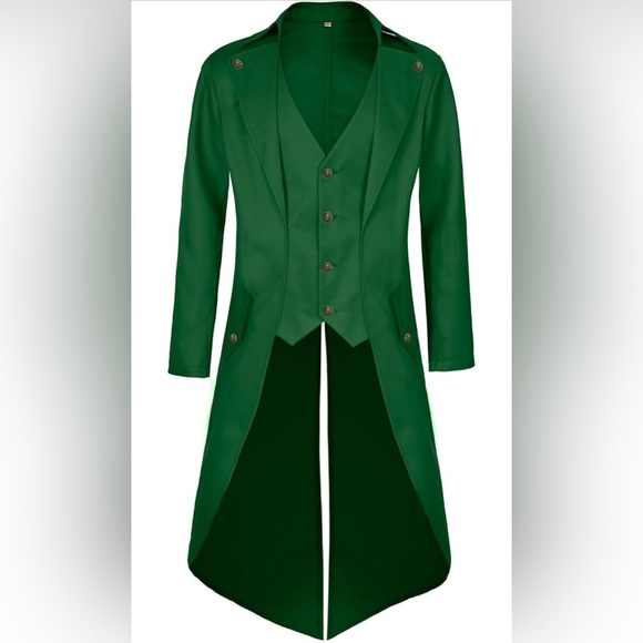 Men’s Green Pirate Coat Steampunk Tailcoat Renaissance Jacket Costume - Picture 1 of 4